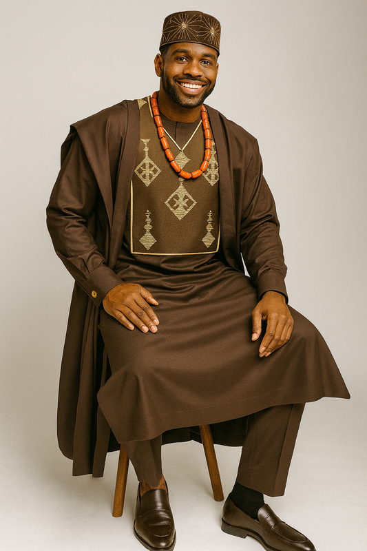 Majestic Brown Agbada Ensemble