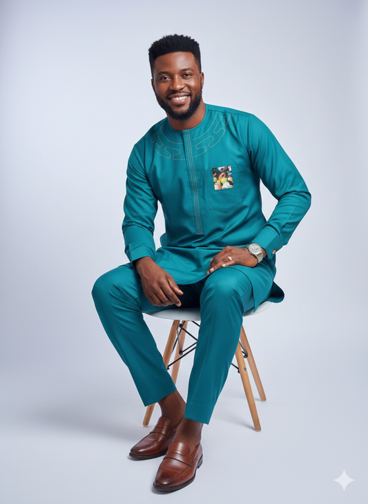 The Teal Serenity Agbada
