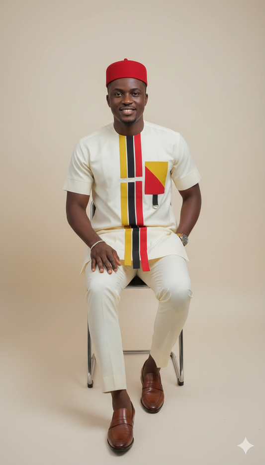 Chic Cream Senator Suit -Tri-Color Stripe