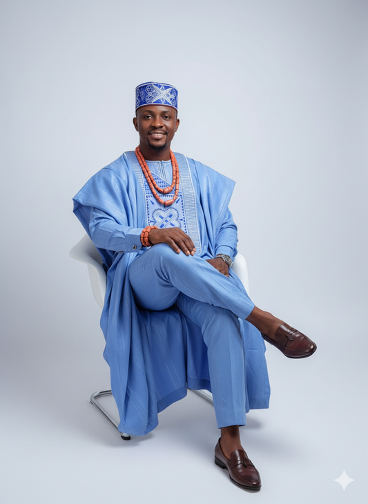 The Serene Sky Blue Agbada
