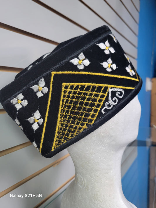 Legacy Kufi Cap – Ebony & Gold Chevron by SintAfrik