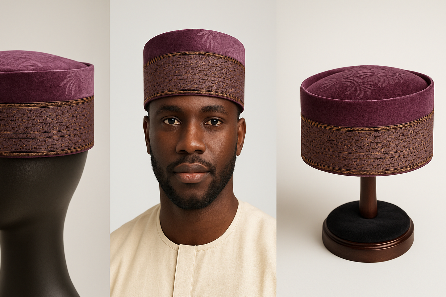 Regal Kufi Cap – Mustard Velvet