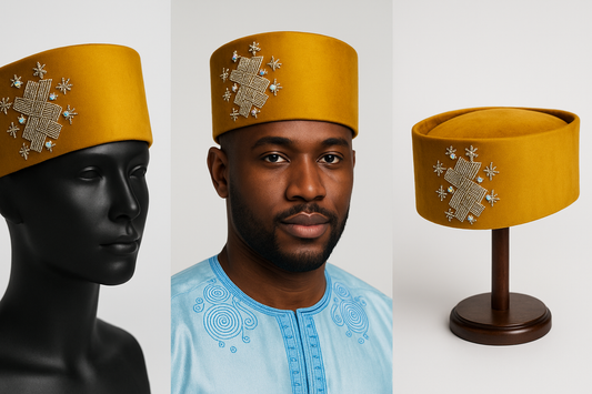 Yellow Velvet Kufi Cap