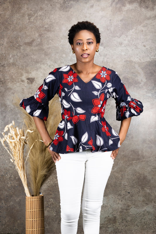 Nia Smocked Midi – Denim & Ankara Trim by SintAfrik