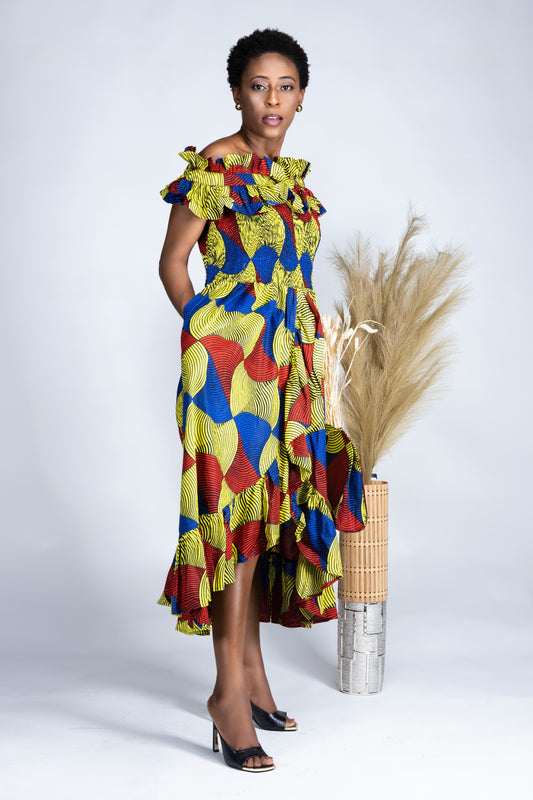Imani Hi‑Low Ankara Dress – Sunrise Mosaic by SintAfrik