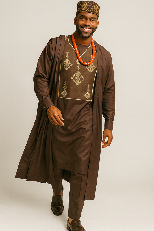 Adebayo 3‑Piece Senator – Rust & Gold Emblem