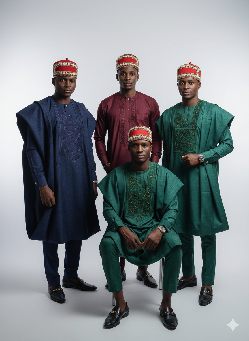 Igbo Red Cap with Cowrie Shell Embroidery