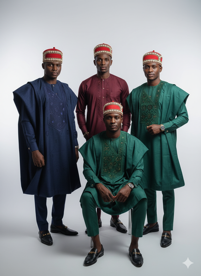 Igbo Red Cap with Cowrie Shell Embroidery