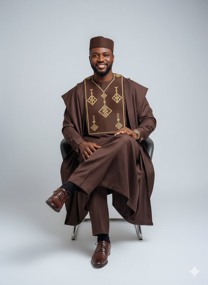 Majestic Brown Agbada Ensemble