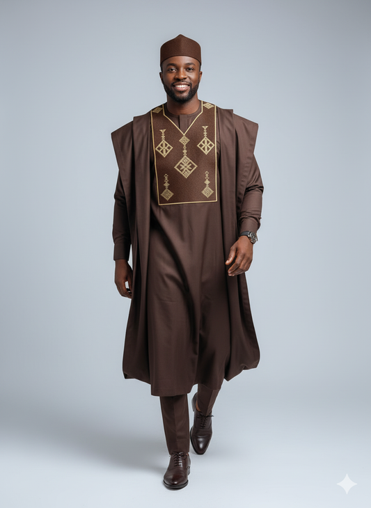 Majestic Brown Agbada Ensemble