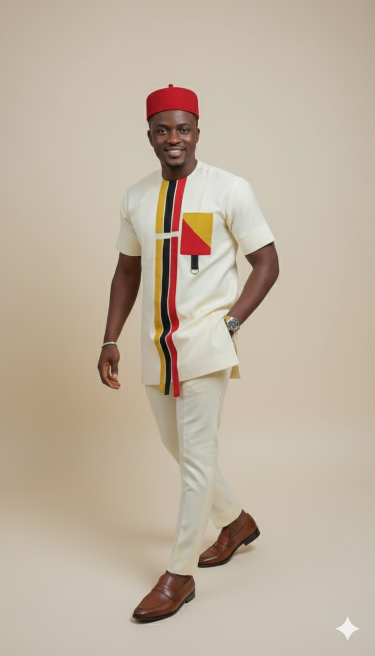 Chic Cream Senator Suit -Tri-Color Stripe