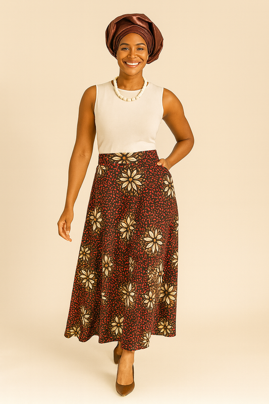 African Print Maxi Skirt Set with Matching Bag